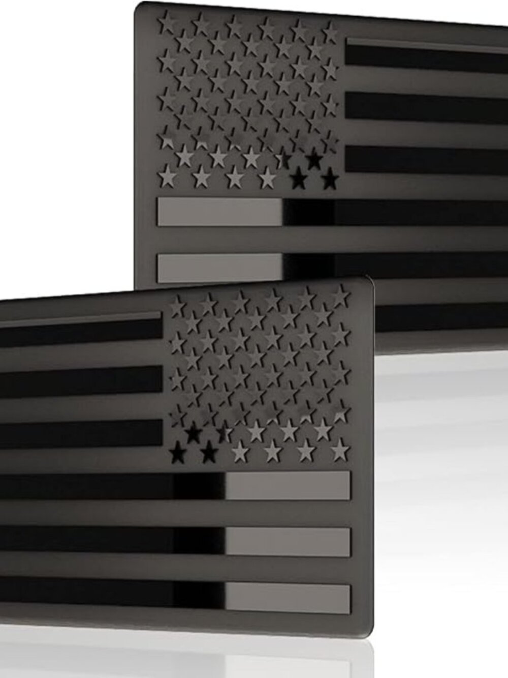 Embossed 3D Metal All Black American Flag Emblem Decal Stickers (1 Pair) Matte